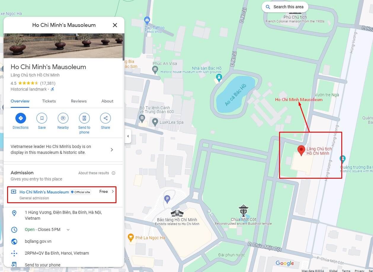 Area map around Ho Chi Minh Mausoleum