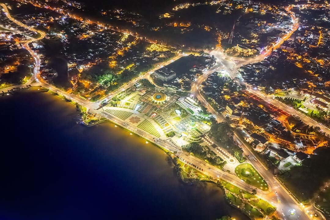 Aerial panorama view of sunflower building at Lam Vien Square