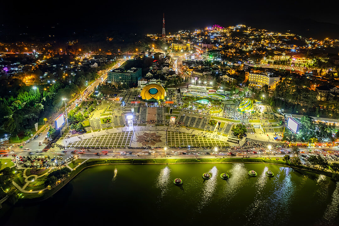 Dalat city in the night see from above