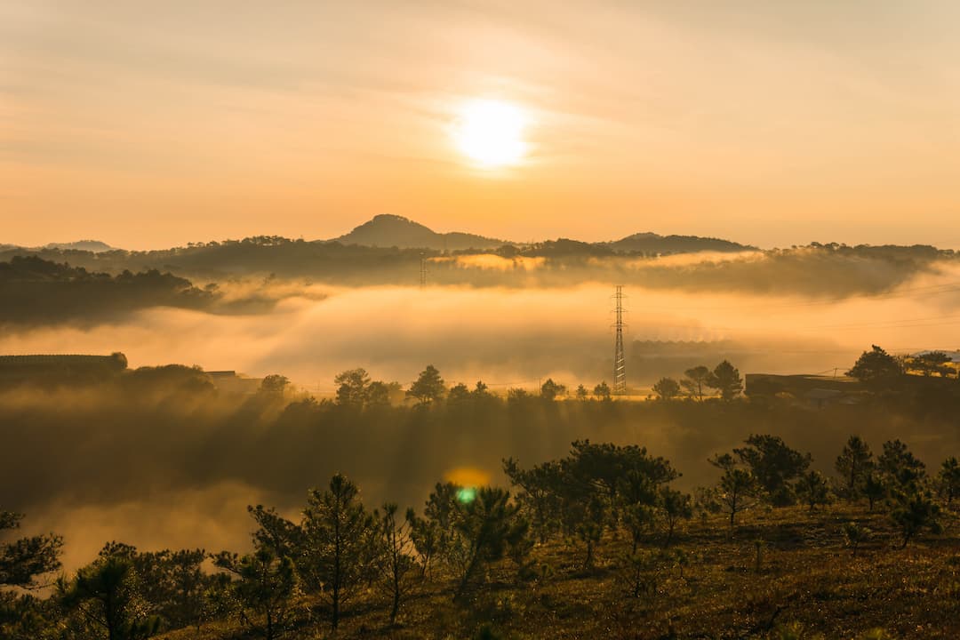 Thien Phuc Duc Hill in the sunset