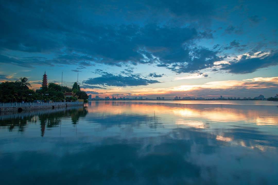 West Lake in Hanoi in dusk