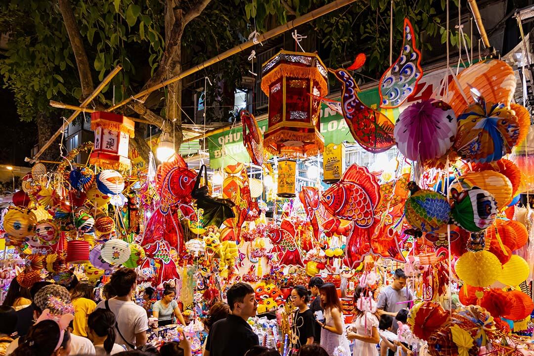 Colorful lanterns sold at traditional autumn festival