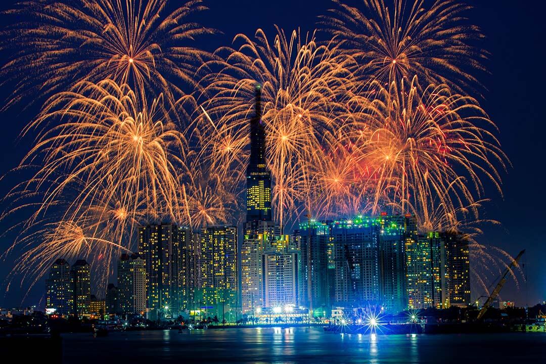 Firework in Landmark 81 of Ho Chi Minh City when New Year Eve