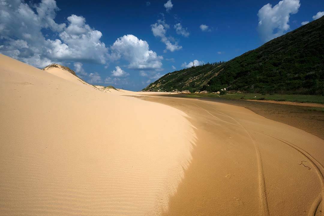 Golden sands stretch along the the coastline