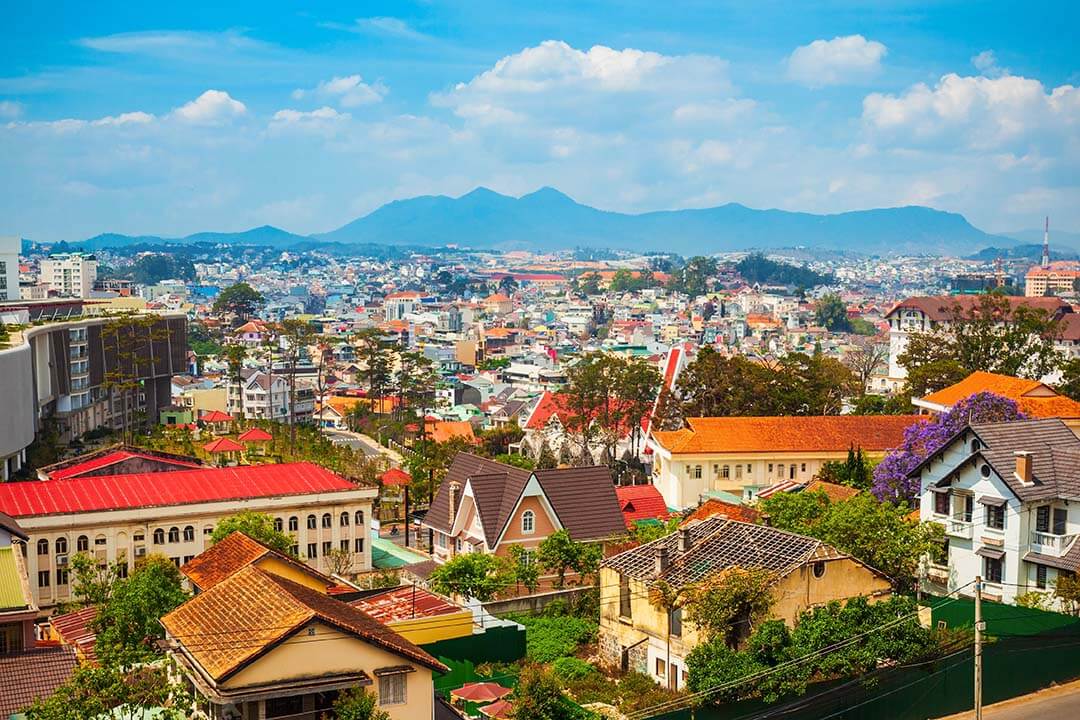 Dalat city aerial panoramic view