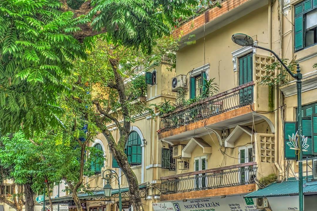 Houses with French architecture in Hanoi Old Quarter