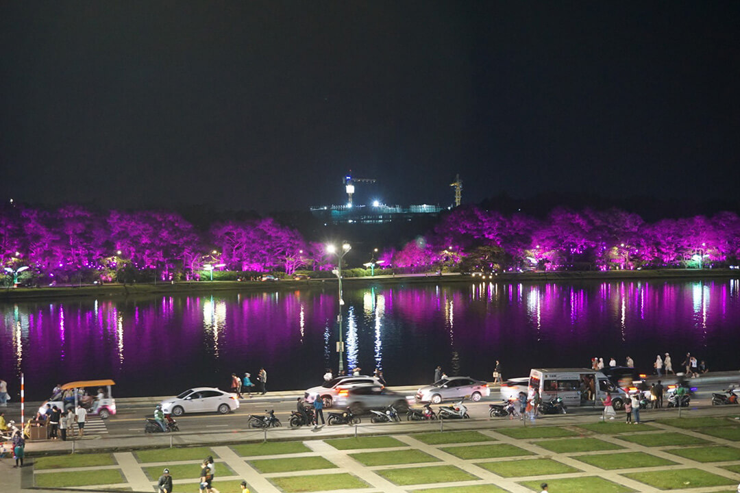 Xuan Huong Lake at night with beautiful view